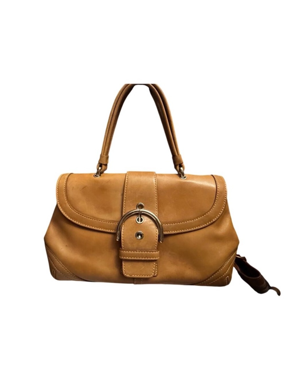 Coach SoHo Hampton Cognac Leather Shoulder Bag with Buckle Saddle Flap - Picture 11 of 14
